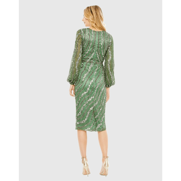 Mac Duggal NWT Embellished Long Sleeve Midi Dress in Sage Size 14 - Picture 3 of 8